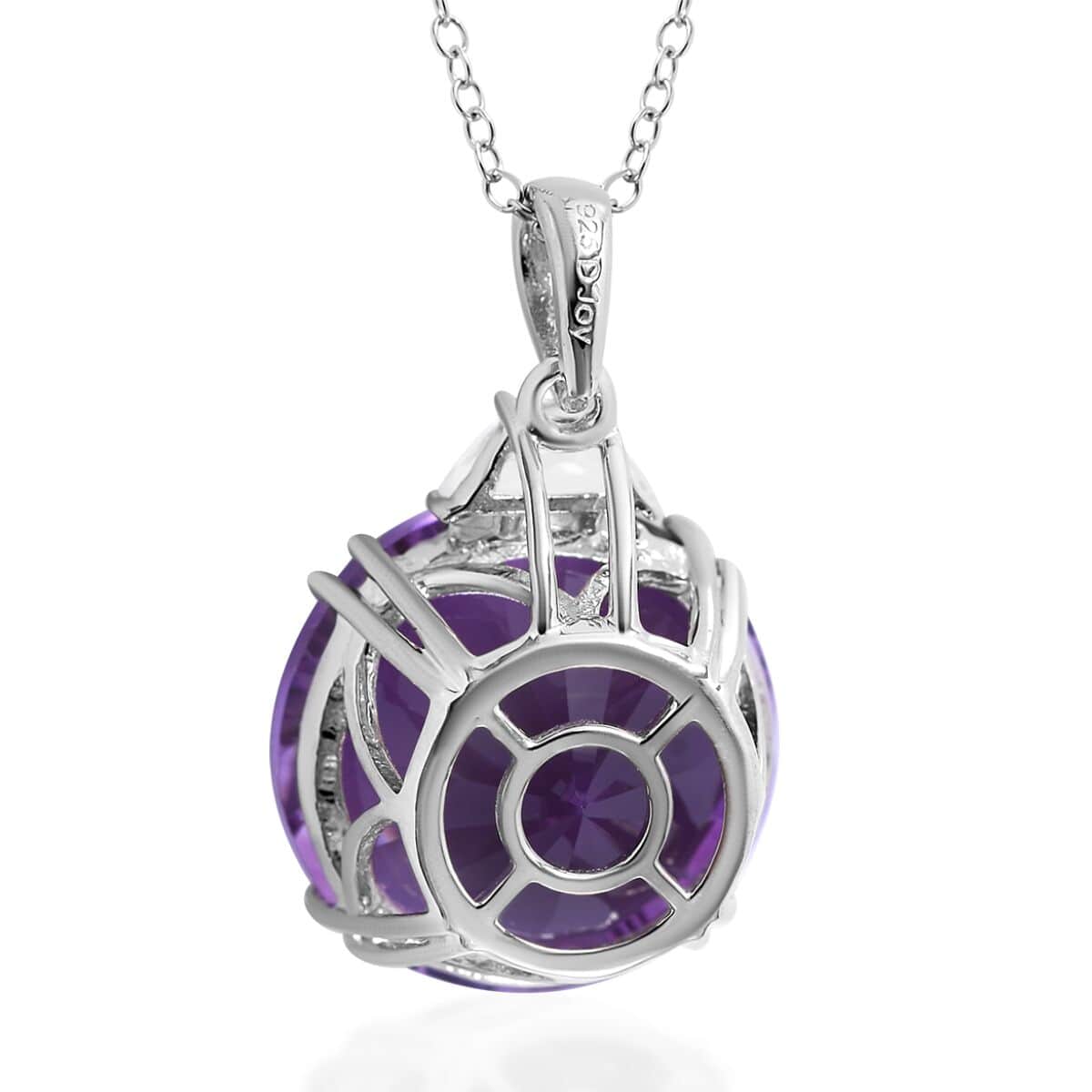 Concave Cut African Amethyst and White Topaz Pendant Necklace 18 Inches in Platinum Over Sterling Silver 20.60 ctw image number 3