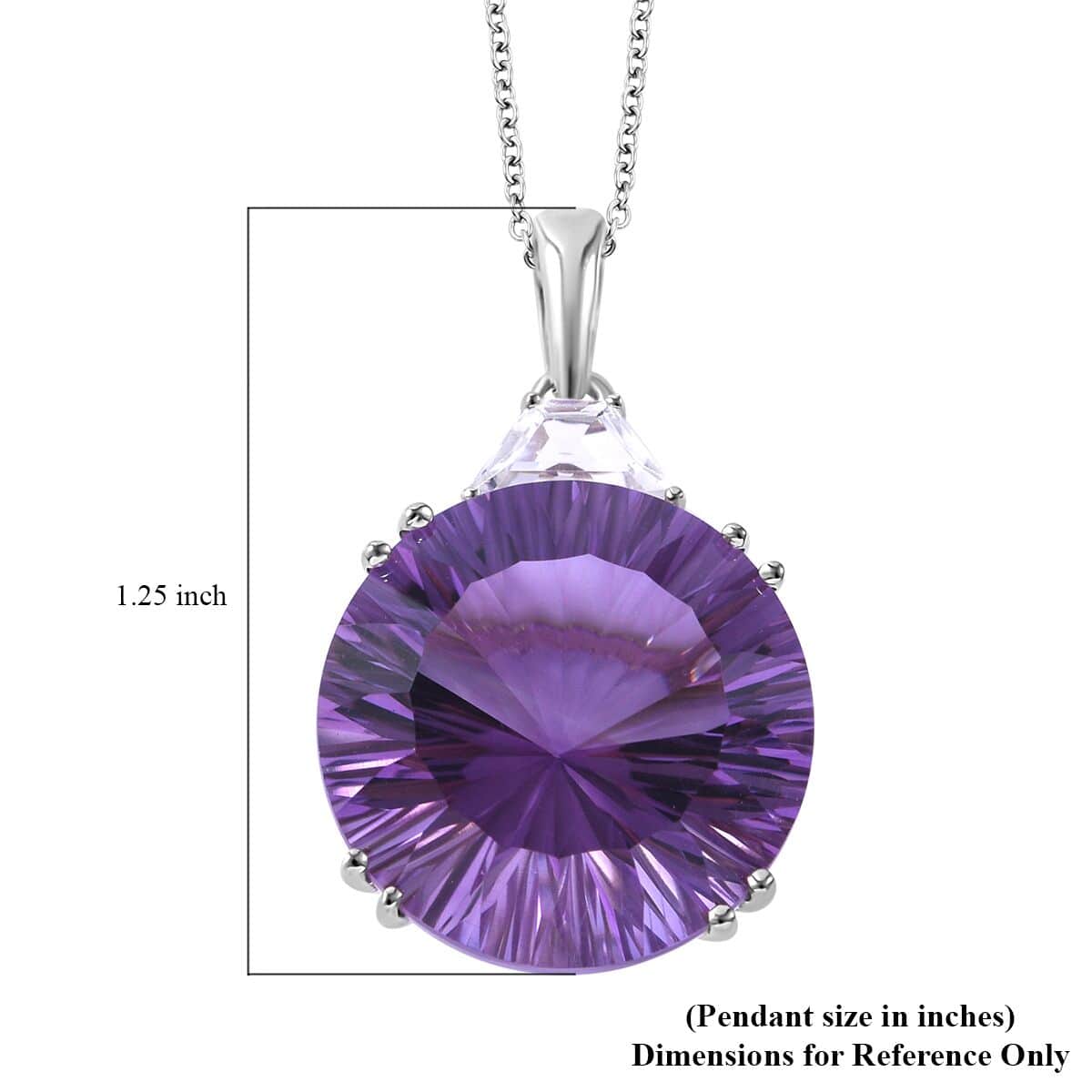 Concave Cut African Amethyst and White Topaz Pendant Necklace 18 Inches in Platinum Over Sterling Silver 20.60 ctw image number 5