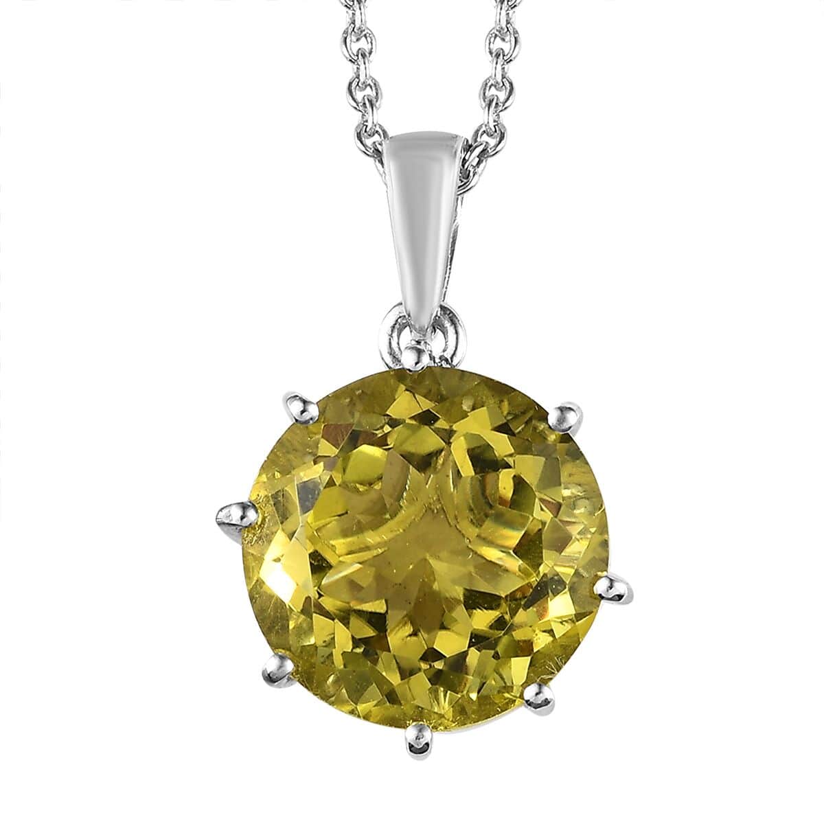 Brazilian Green Gold Quartz and White Zircon Pendant Necklace 20 Inches in Platinum Over Sterling Silver 9.65 ctw image number 0