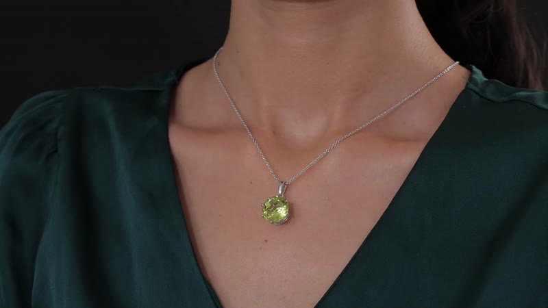 Brazilian Green Gold Quartz and White Zircon Pendant Necklace 20 Inches in Platinum Over Sterling Silver 9.65 ctw