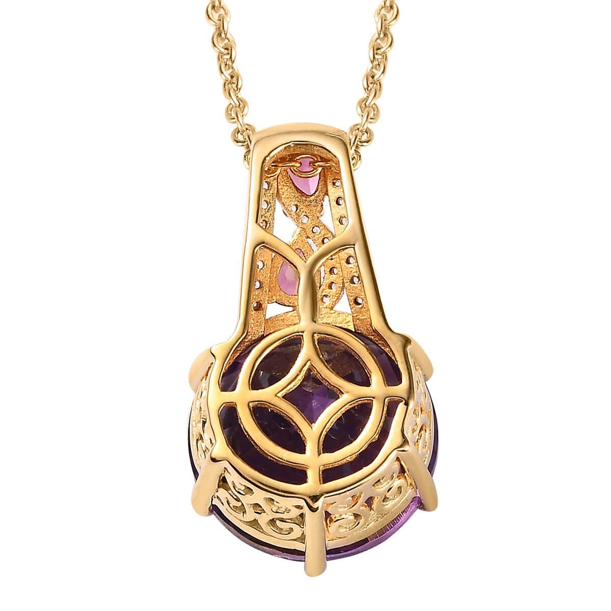 Starbrite Cut African Amethyst and Multi Gemstone Pendant Necklace 20 Inches in Vermeil Yellow Gold Over Sterling Silver 10.70 ctw image number 4