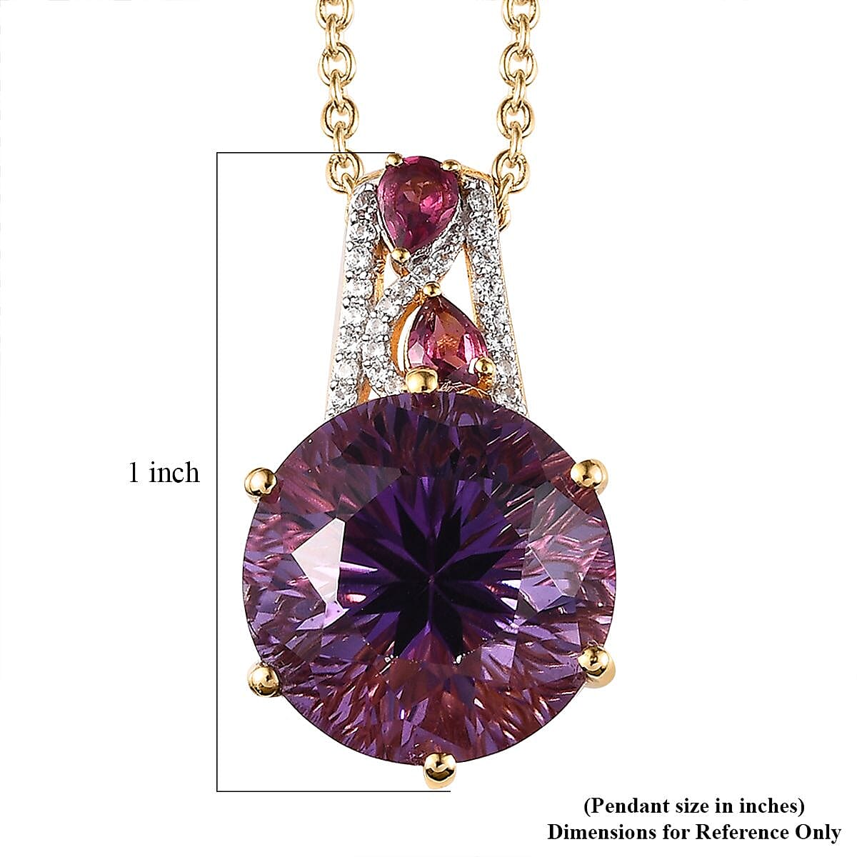 Starbrite Cut African Amethyst and Multi Gemstone Pendant Necklace 20 Inches in Vermeil Yellow Gold Over Sterling Silver 10.70 ctw