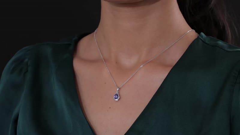 AAA Tanzanite and Diamond Halo Pendant Necklace 20 Inches in Platinum Over Sterling Silver 0.75 ctw