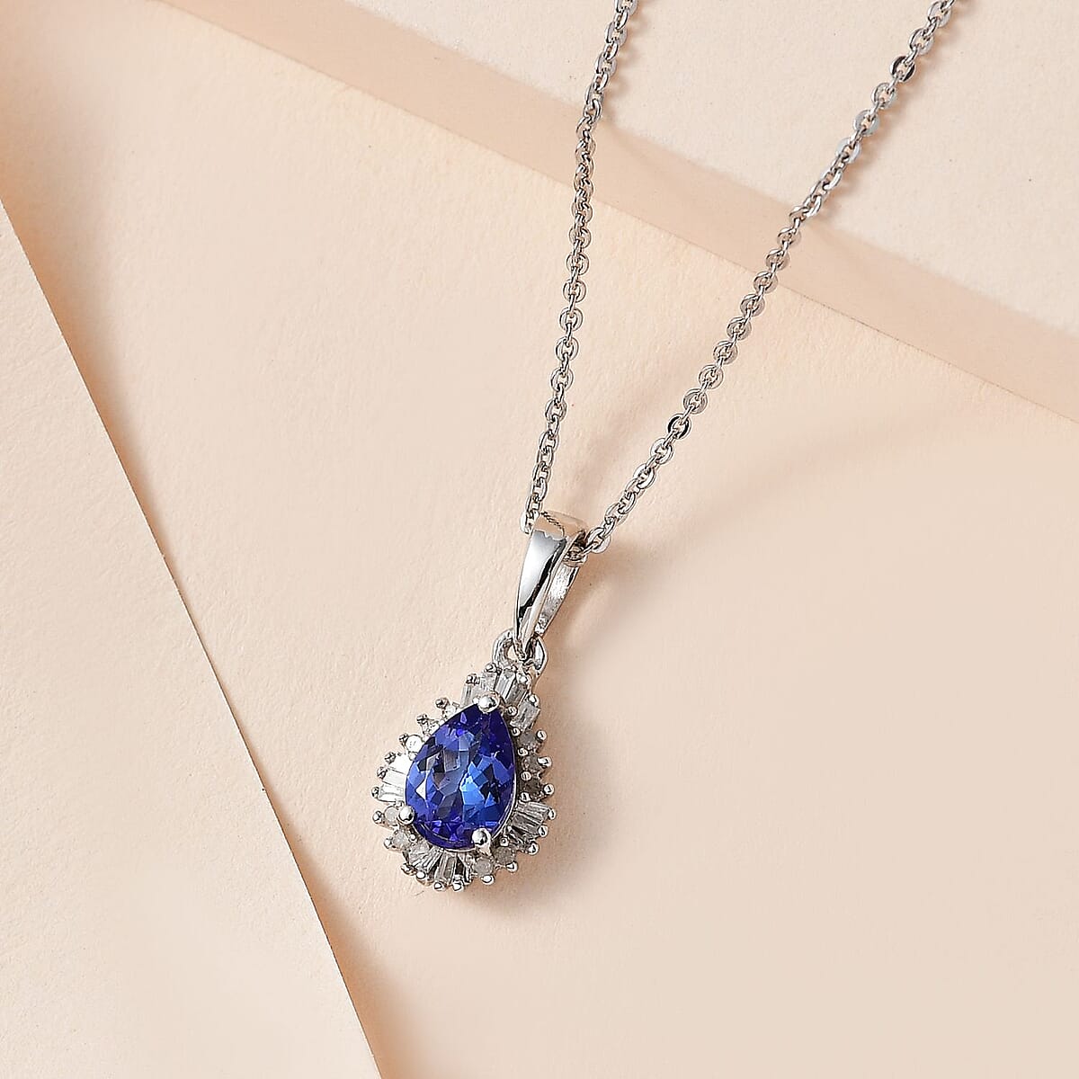 AAA Tanzanite and Diamond Halo Pendant Necklace 20 Inches in Platinum Over Sterling Silver 0.75 ctw image number 1
