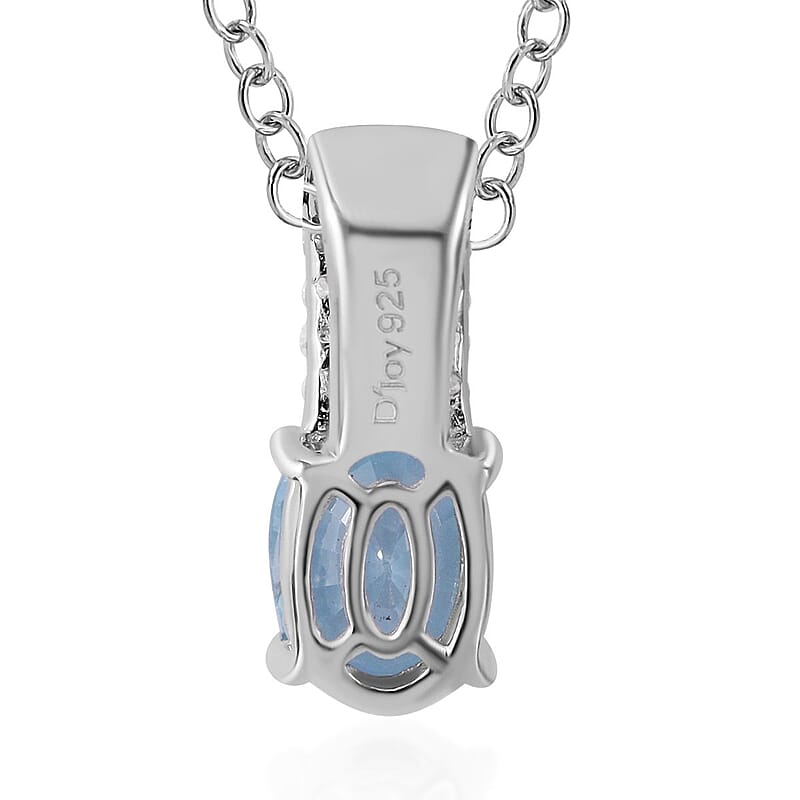 Cambodian Blue Zircon and Multi Gemstone Pendant Necklace 18 Inches in Platinum Over Sterling Silver 1.35 ctw