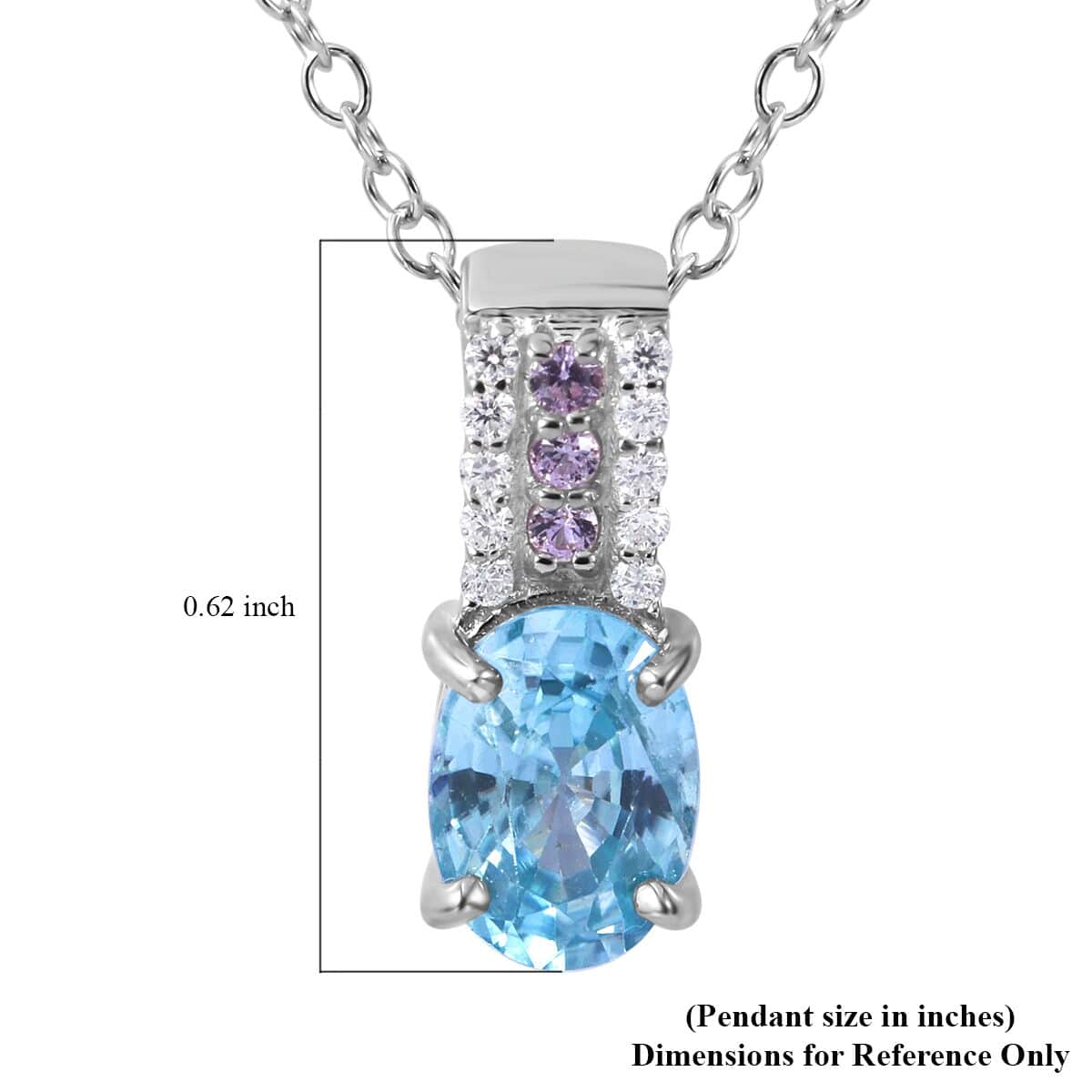 Cambodian Blue Zircon and Multi Gemstone Pendant Necklace 18 Inches in Platinum Over Sterling Silver 1.35 ctw image number 5