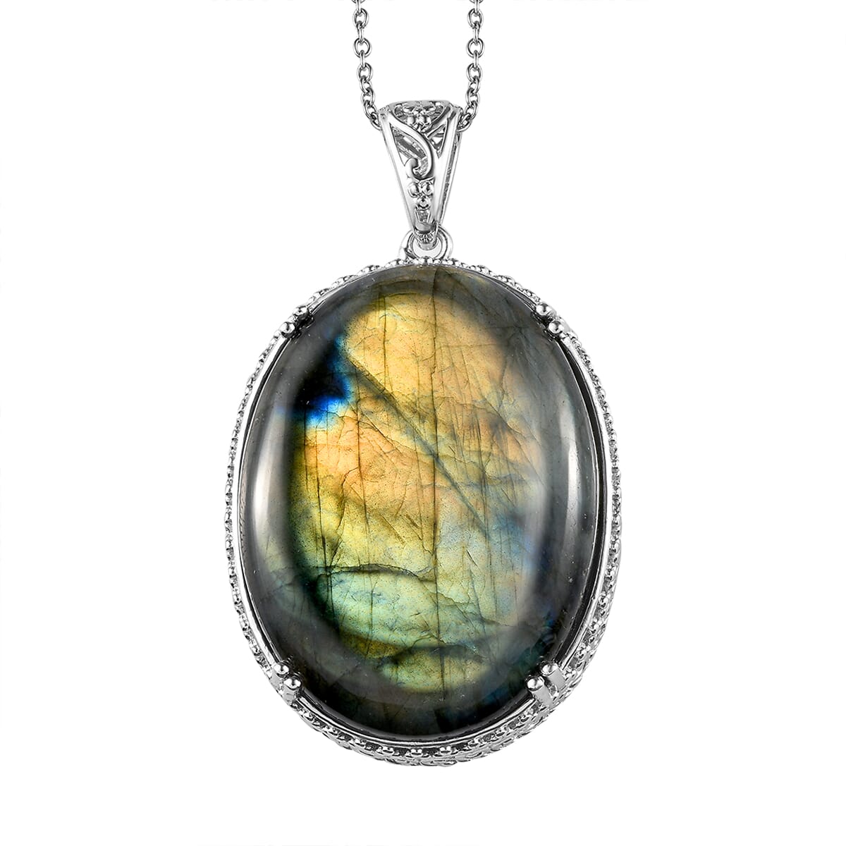Karis Malagasy Labradorite 35 ctw Pendant in Platinum bond with Stainless Steel Necklace 20 Inches image number 0