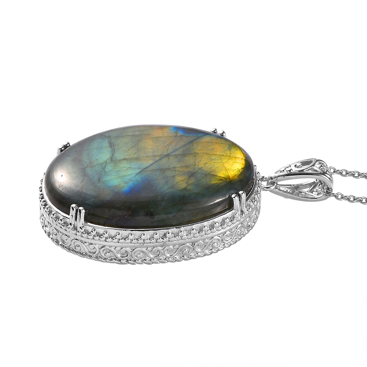 Karis Malagasy Labradorite 35 ctw Pendant in Platinum bond with Stainless Steel Necklace 20 Inches image number 4