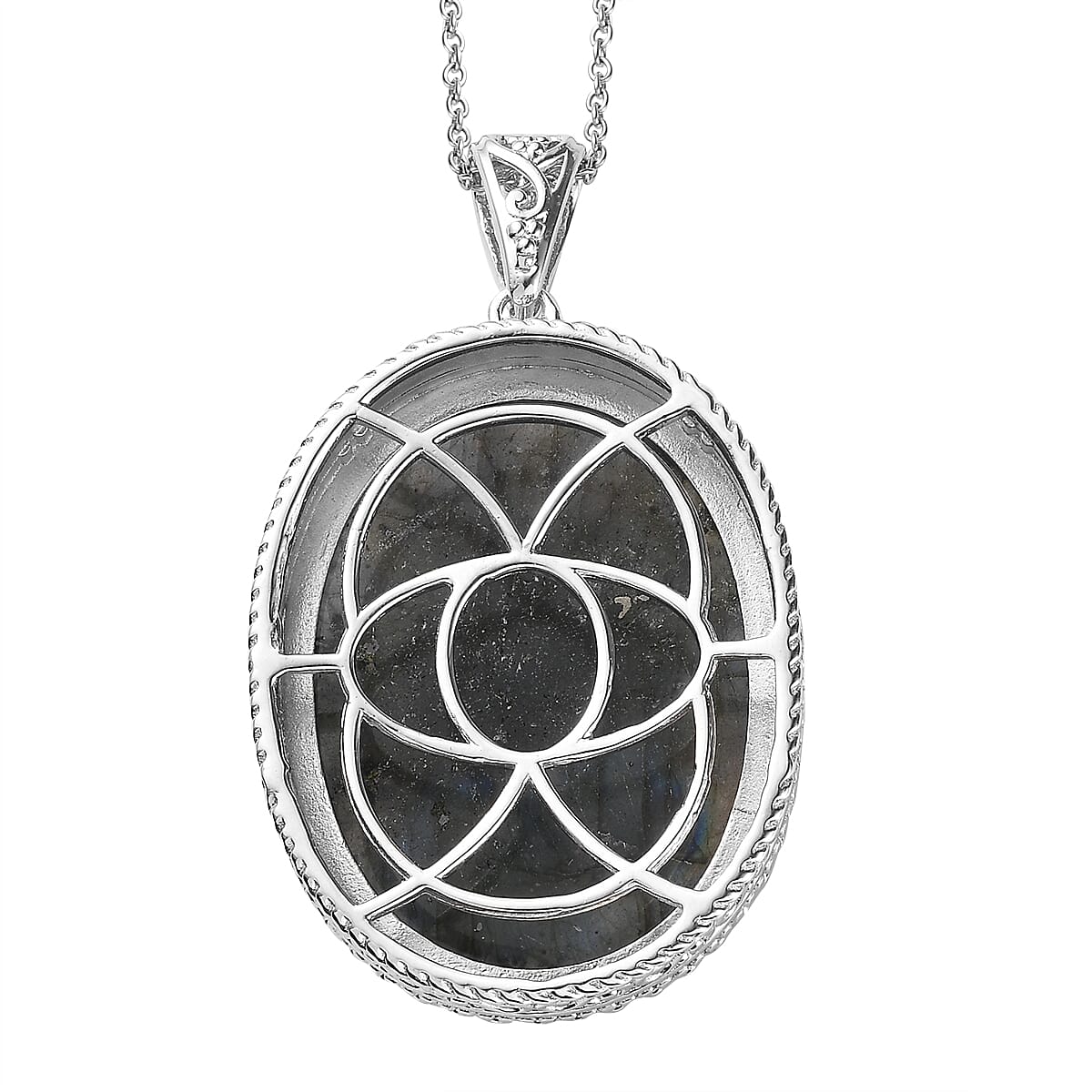 Karis Malagasy Labradorite 35 ctw Pendant in Platinum bond with Stainless Steel Necklace 20 Inches