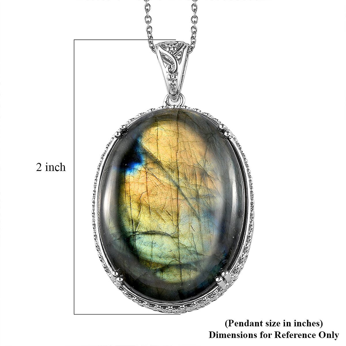 Karis Malagasy Labradorite 35 ctw Pendant in Platinum bond with Stainless Steel Necklace 20 Inches