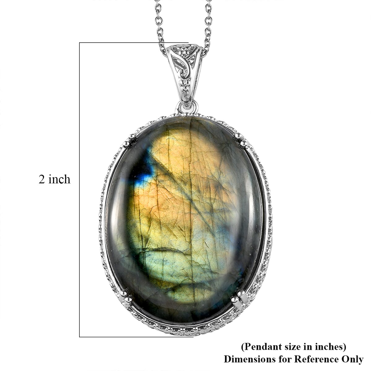 Karis Malagasy Labradorite 35 ctw Pendant in Platinum bond with Stainless Steel Necklace 20 Inches image number 6