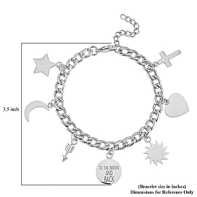 Set of 2 Lapis Lazuli Beaded Stretch and Stainless Steel Curb Chain Charm Bracelet (7.50-9.0In) 80.00 ctw