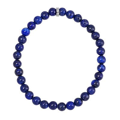 Set of 2 Lapis Lazuli Beaded Stretch and Stainless Steel Curb Chain Charm Bracelet (7.50-9.0In) 80.00 ctw