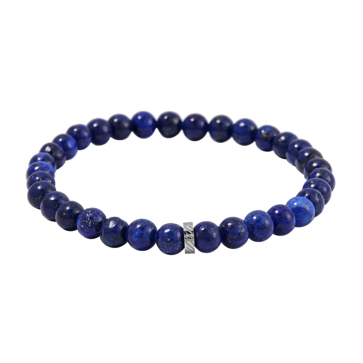 Set of 2 Lapis Lazuli Beaded Stretch and Stainless Steel Curb Chain Charm Bracelet (7.50-9.0In) 80.00 ctw image number 6
