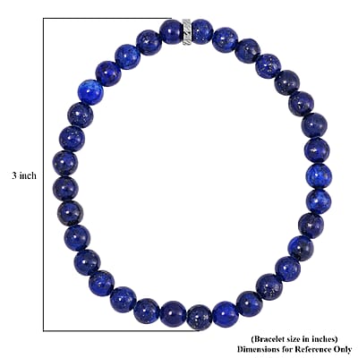 Set of 2 Lapis Lazuli Beaded Stretch and Stainless Steel Curb Chain Charm Bracelet (7.50-9.0In) 80.00 ctw