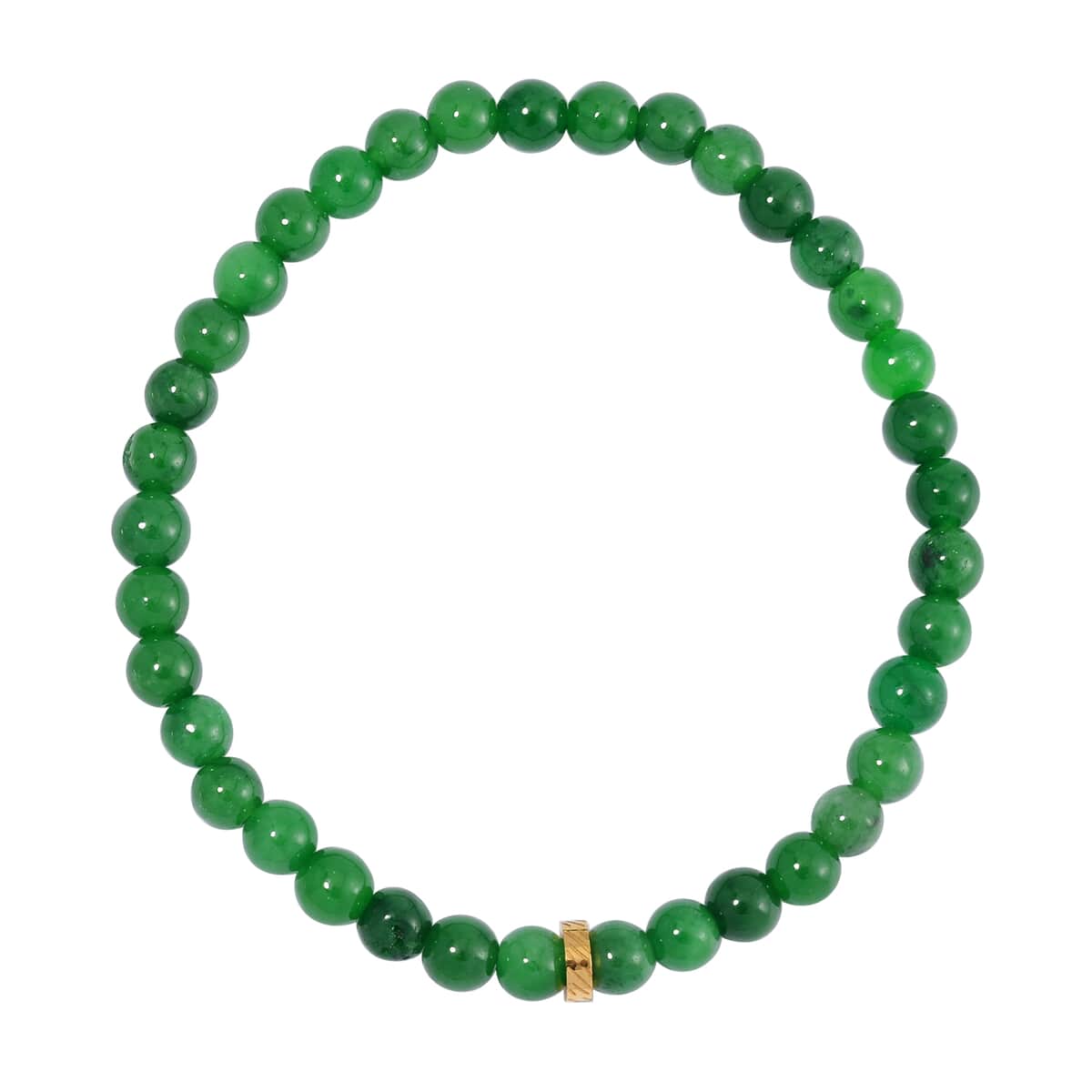 Set of 2 Green Jade (D) Beaded Stretch and ION Plated YG Stainless Steel Curb Chain Charm Bracelet (7.50-9.0In) 80.00 ctw image number 5