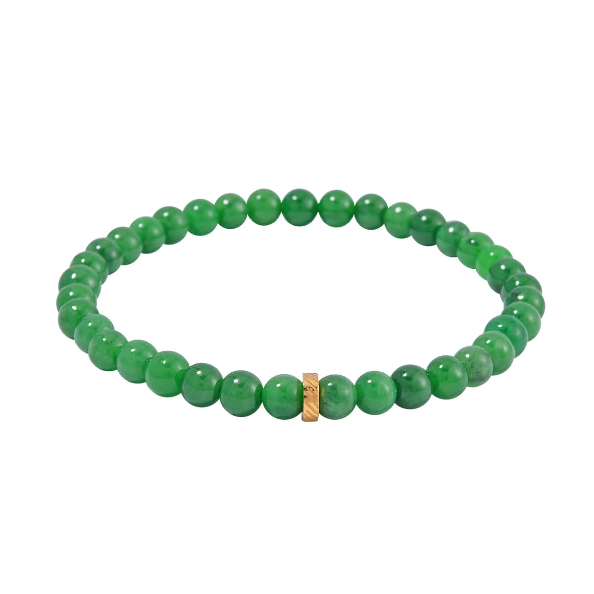 Set of 2 Green Jade (D) Beaded Stretch and ION Plated YG Stainless Steel Curb Chain Charm Bracelet (7.50-9.0In) 80.00 ctw image number 6