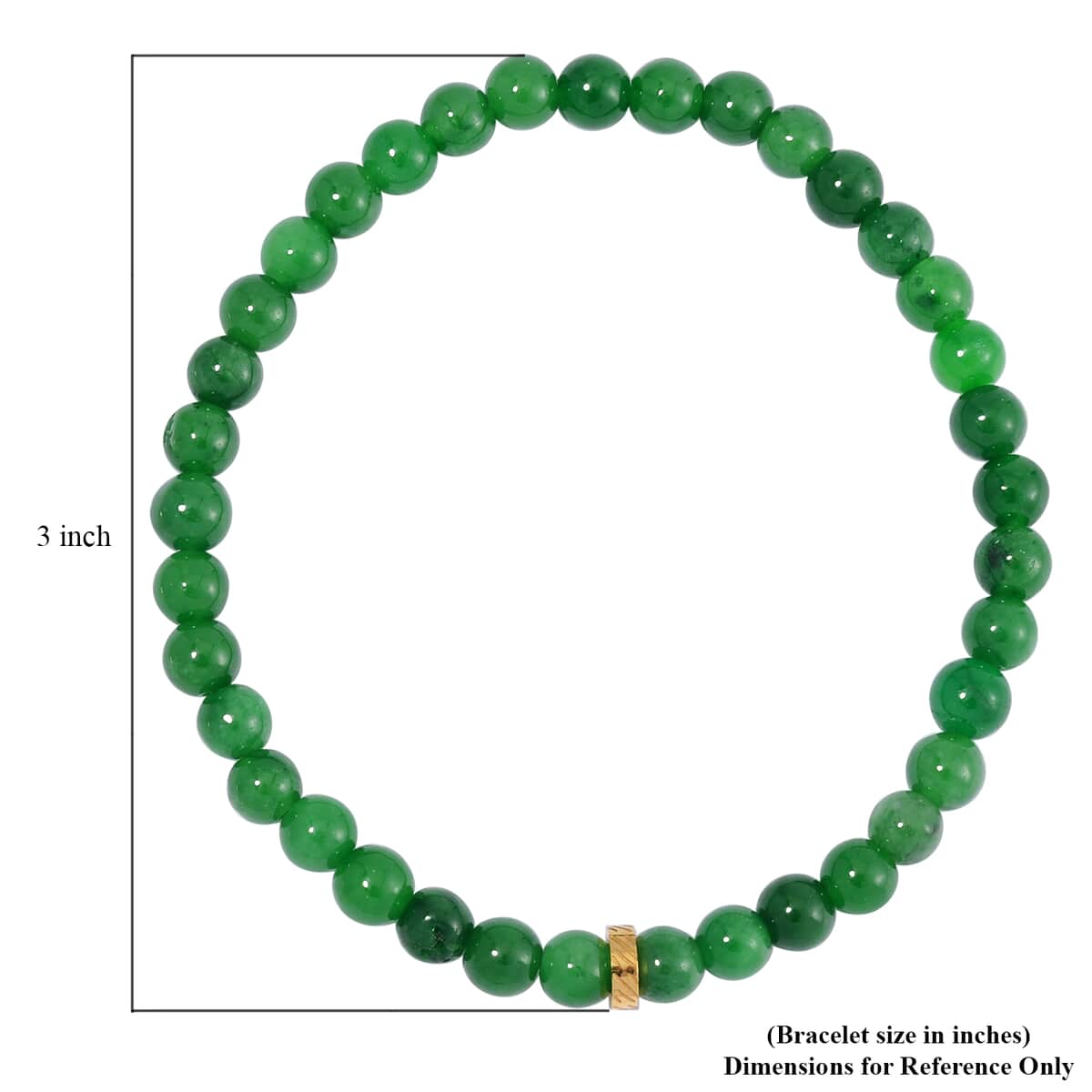 Set of 2 Green Jade (D) Beaded Stretch and ION Plated YG Stainless Steel Curb Chain Charm Bracelet (7.50-9.0In) 80.00 ctw image number 7