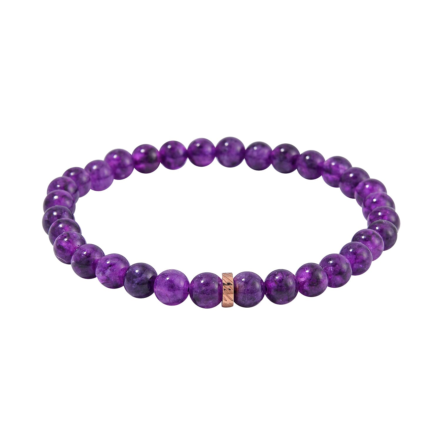 Set of 2 Amethyst Beaded Stretch and ION Plated RG Stainless Steel Curb Chain Charm Bracelet (7.50-9.0In) 80.00 ctw