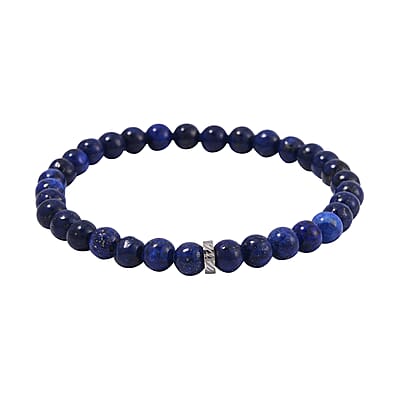 Set of 2 Lapis Lazuli Beaded Stretch and Stainless Steel Paper Clip Chain Charm Bracelet (7.50-9.0In) 80.00 ctw