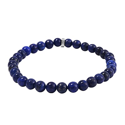 Set of 2 Lapis Lazuli Beaded Stretch and Stainless Steel Paper Clip Chain Charm Bracelet (7.50-9.0In) 80.00 ctw