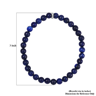 Set of 2 Lapis Lazuli Beaded Stretch and Stainless Steel Paper Clip Chain Charm Bracelet (7.50-9.0In) 80.00 ctw