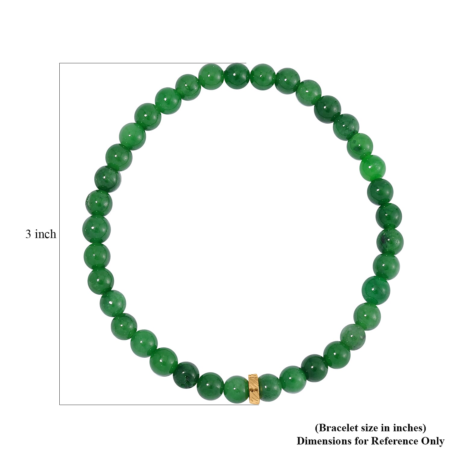 Set of 2 Green Jade (D) Beaded Stretch and ION Plated YG Stainless Steel Paper Clip Chain Charm Bracelet (7.50-9.0In) 80.00 ctw