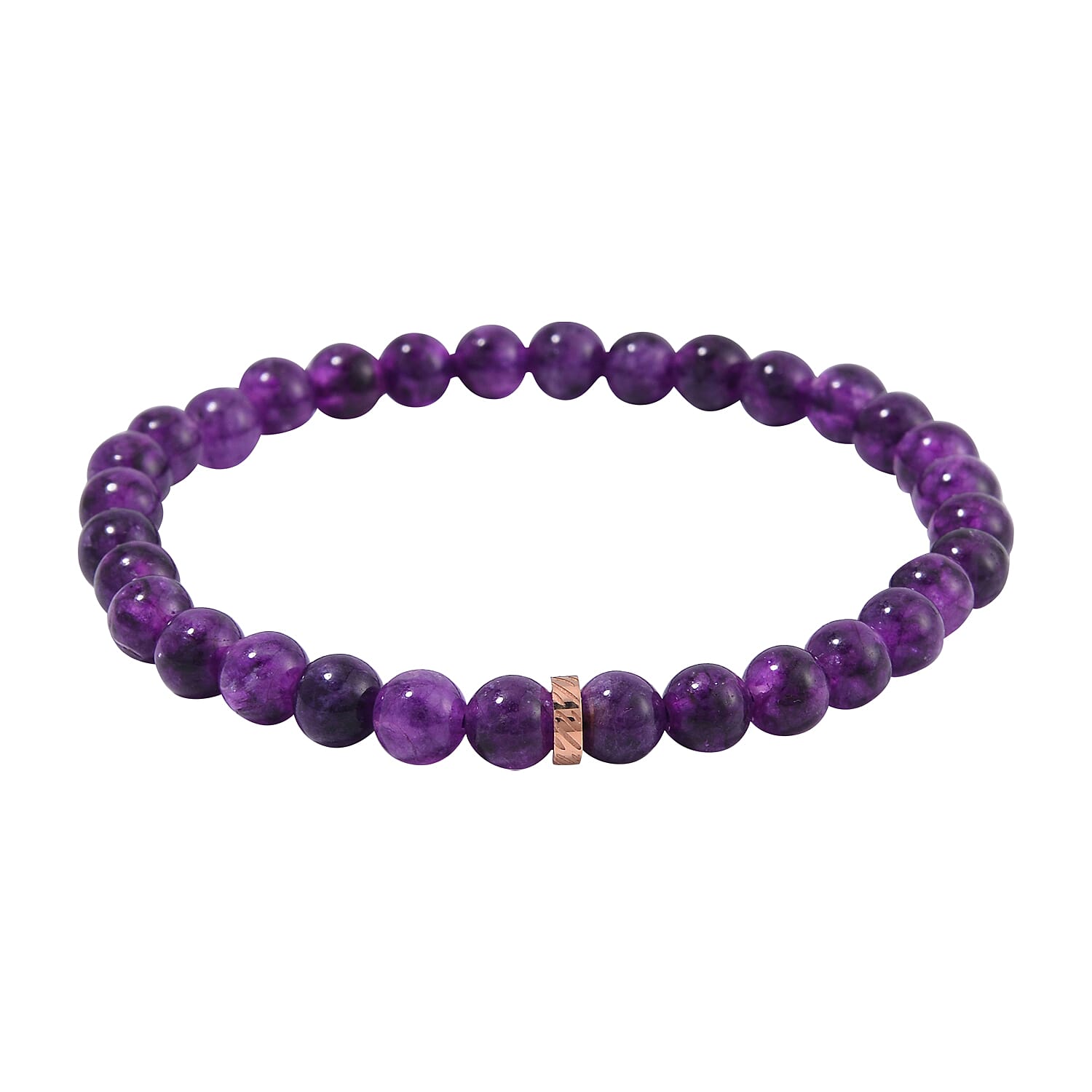 Set of 2 Amethyst Beaded Stretch and ION Plated RG Stainless Steel Paper Clip Chain Charm Bracelet (7.50-9.0In) 80.00 ctw