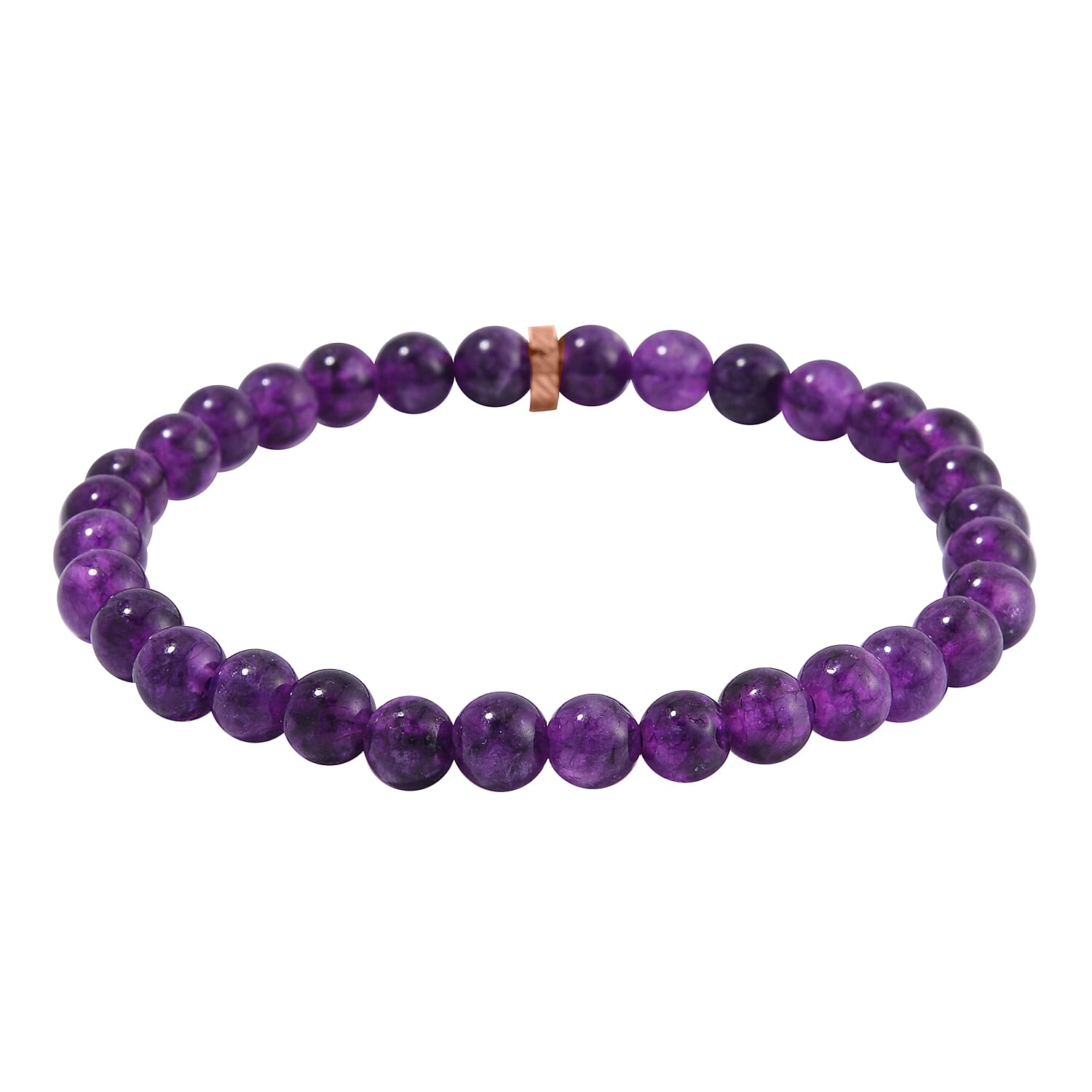 Set of 2 Amethyst Beaded Stretch and ION Plated RG Stainless Steel Paper Clip Chain Charm Bracelet (7.50-9.0In) 80.00 ctw
