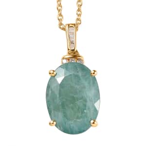 Premium Grandidierite and Diamond Pendant Necklace 20 Inches in Vermeil Yellow Gold Over Sterling Silver 9.80 ctw