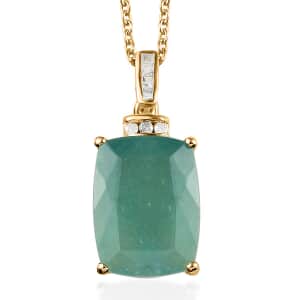 Premium Grandidierite and Diamond Pendant Necklace 20 Inches in Vermeil Yellow Gold Over Sterling Silver 12.10 ctw