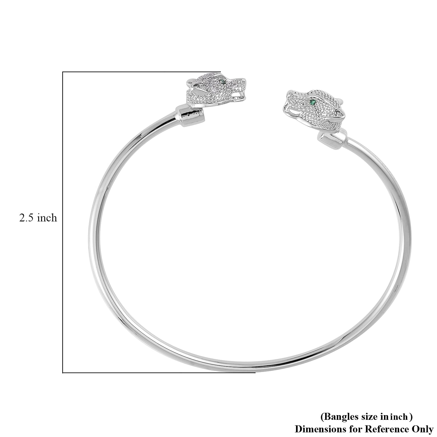 Simulated Green and White Diamond Set of 2 Panther Head and Butterfly Cuff Bracelet (7.50 In) in Silvertone 0.35 ctw