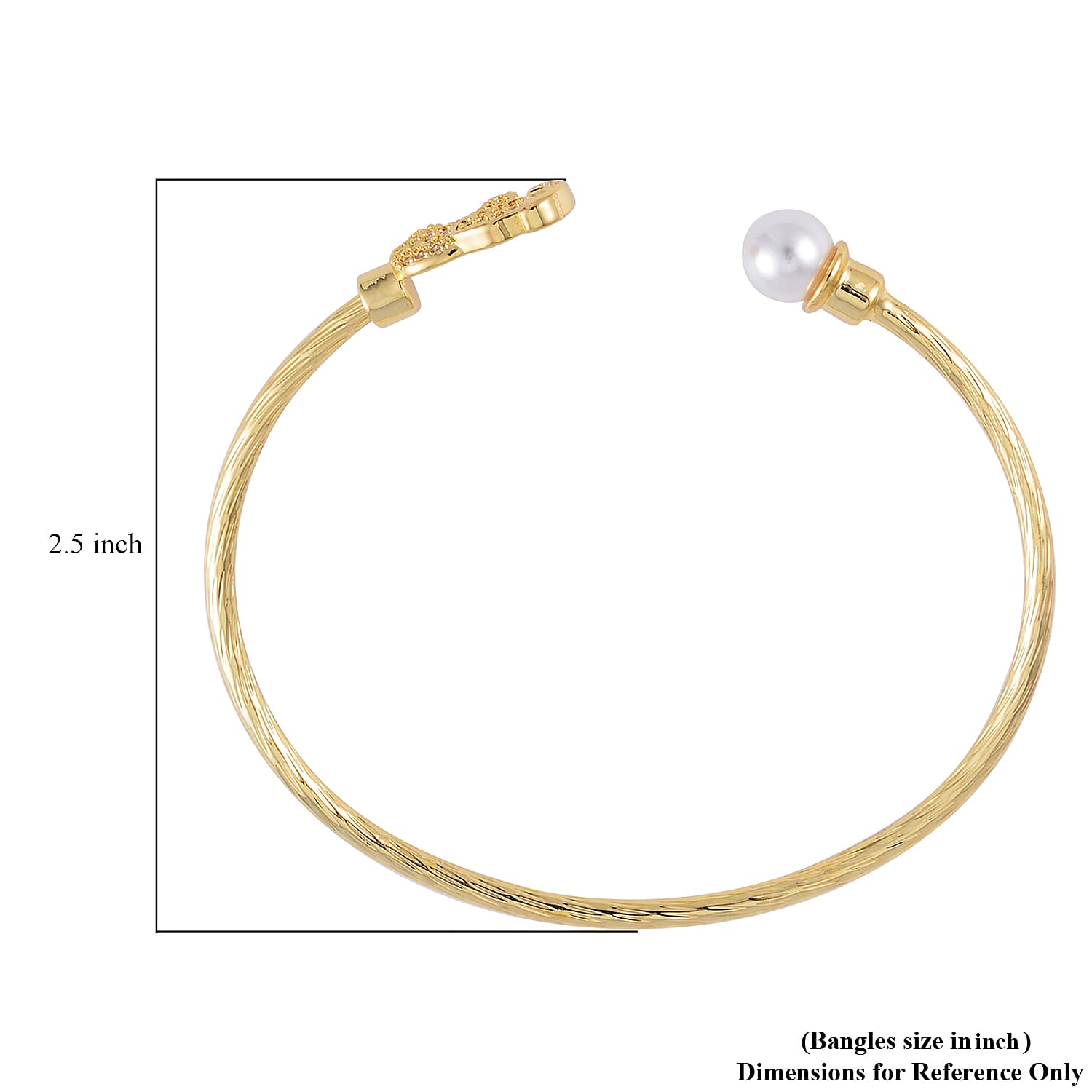 Simulated Pearl, Simulated Multi Color Diamond Set of 2 Snake and Elephant Cuff Bracelet (7.50 In) in Goldtone 0.35 ctw