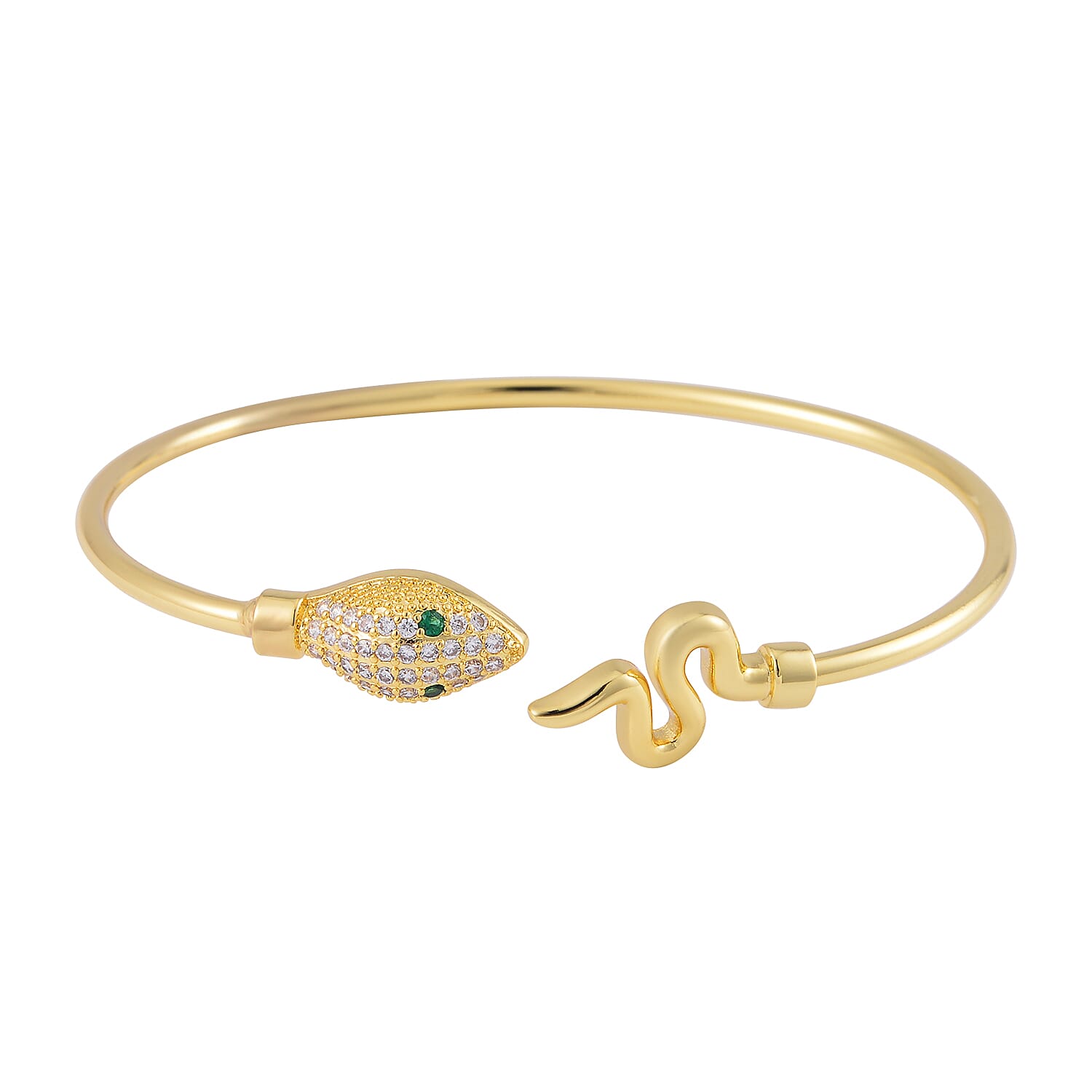 Simulated Pearl, Simulated Multi Color Diamond Set of 2 Snake and Elephant Cuff Bracelet (7.50 In) in Goldtone 0.35 ctw