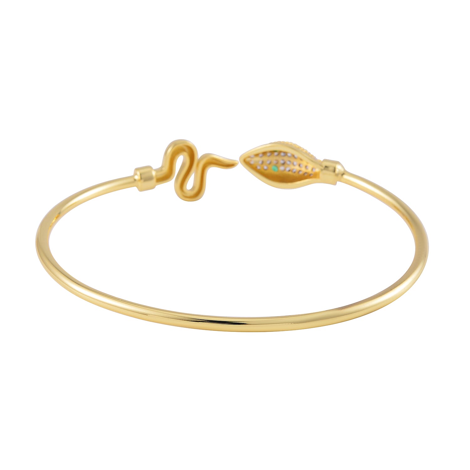 Simulated Pearl, Simulated Multi Color Diamond Set of 2 Snake and Elephant Cuff Bracelet (7.50 In) in Goldtone 0.35 ctw