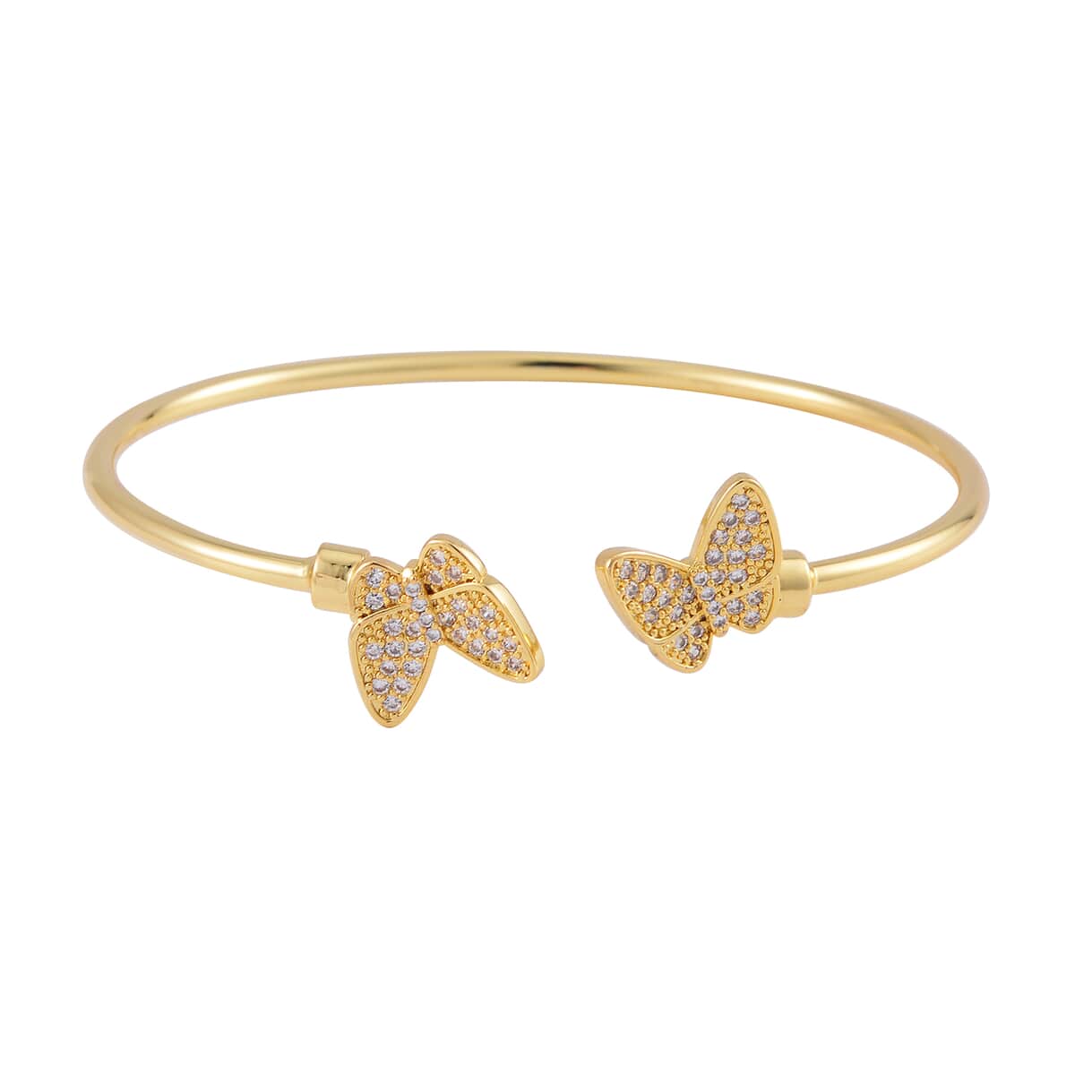 Set of 2 Simulated Diamond Butterfly and Heart Cuff Bracelet in in Goldtone (7.25 In) image number 2