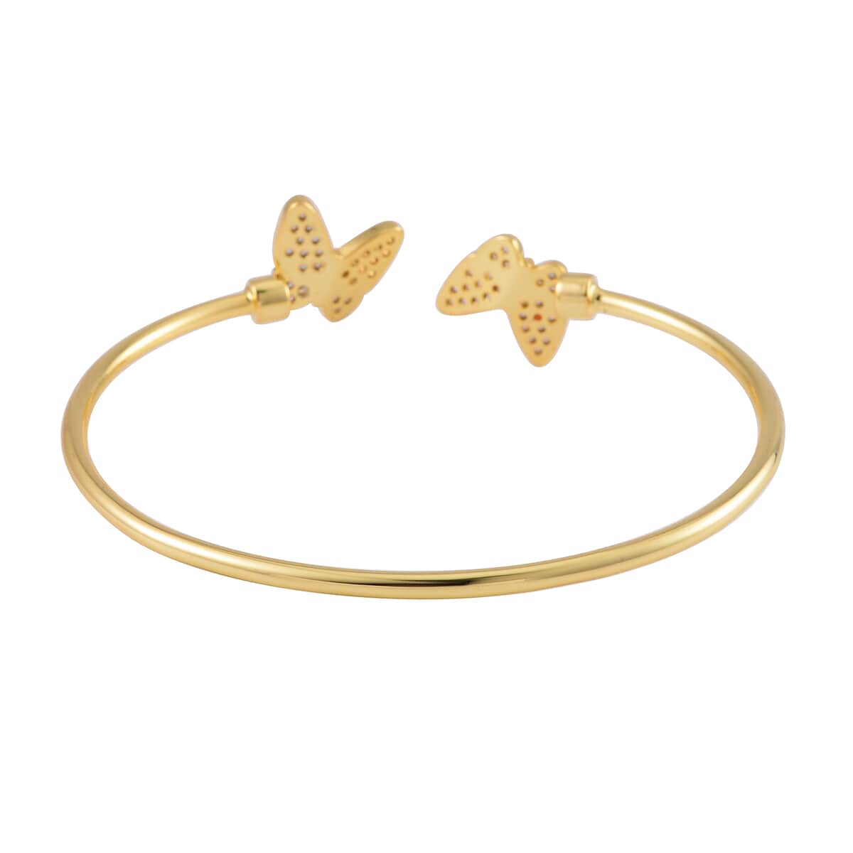 Set of 2 Simulated Diamond Butterfly and Heart Cuff Bracelet in in Goldtone (7.25 In) image number 3