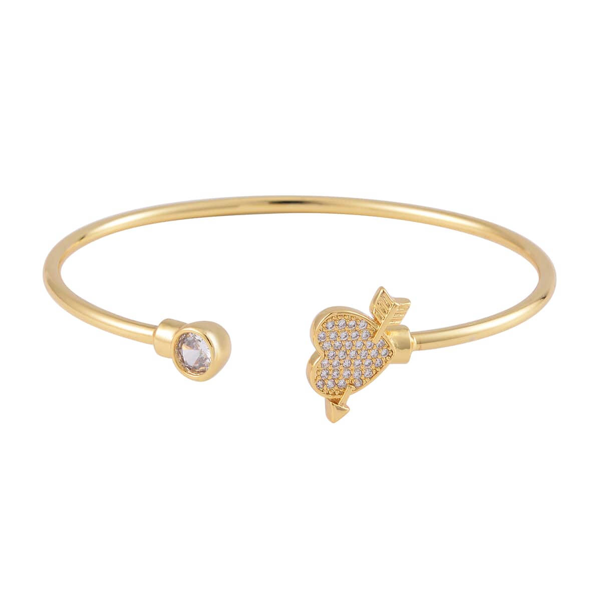 Set of 2 Simulated Diamond Butterfly and Heart Cuff Bracelet in in Goldtone (7.25 In) image number 5