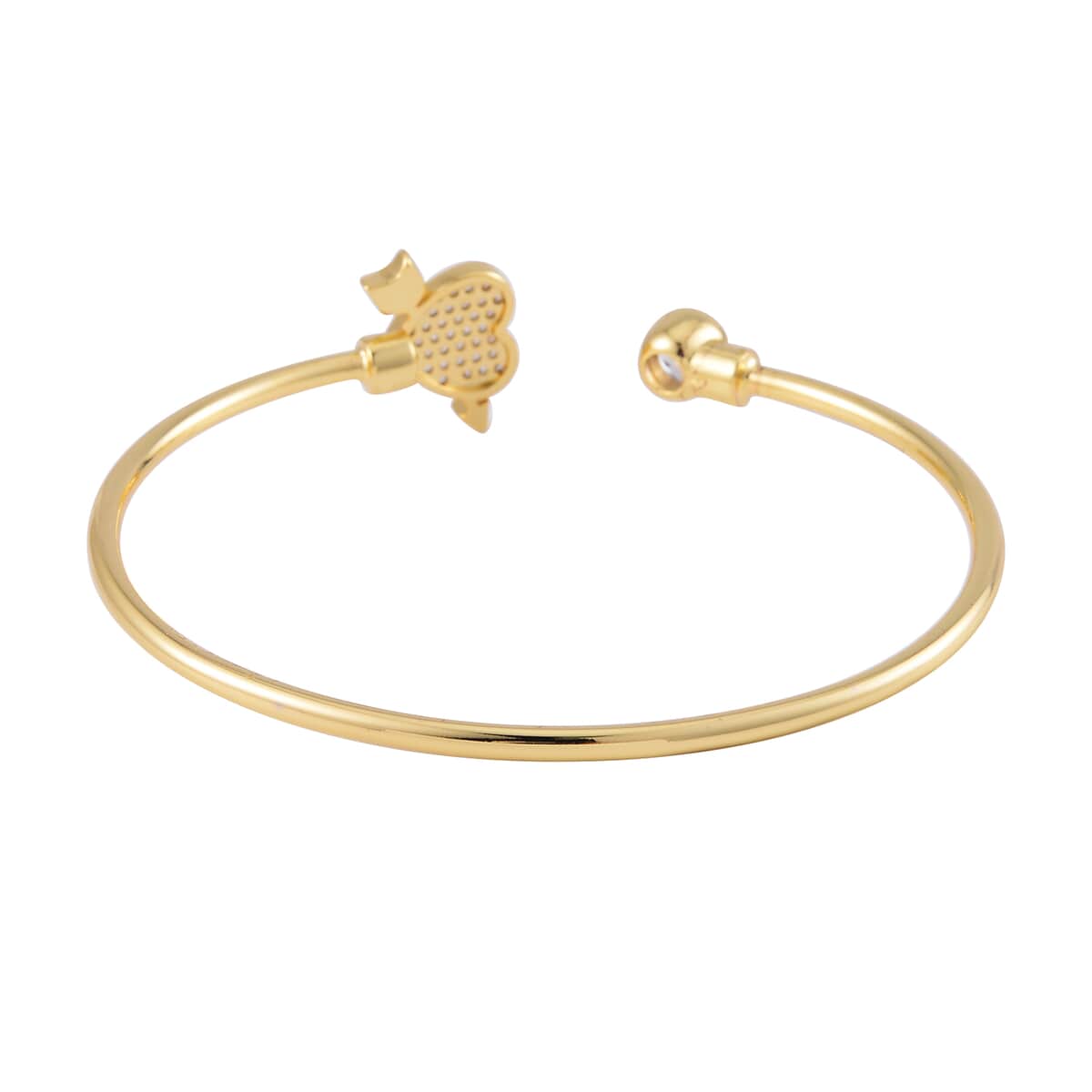 Set of 2 Simulated Diamond Butterfly and Heart Cuff Bracelet in in Goldtone (7.25 In) image number 6