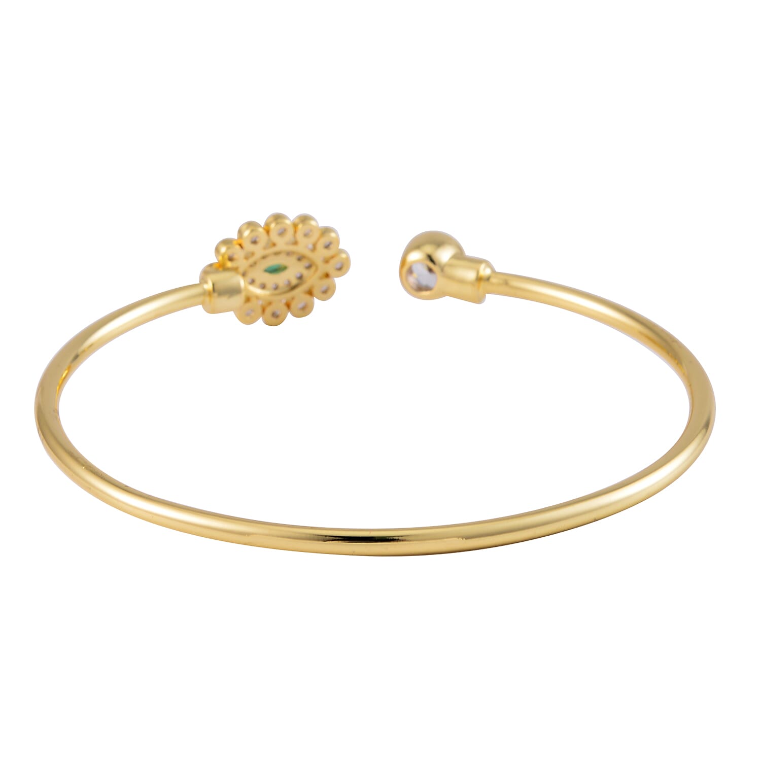 Set of 2 Simulated Pearl, Simulated Green and White Diamond Orbit and Evil Eye Cuff Bracelet in Goldtone (7.25 In)