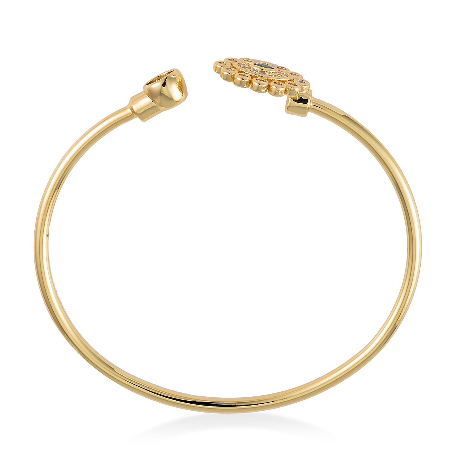 Set of 2 Simulated Pearl, Simulated Green and White Diamond Orbit and Evil Eye Cuff Bracelet in Goldtone (7.25 In)
