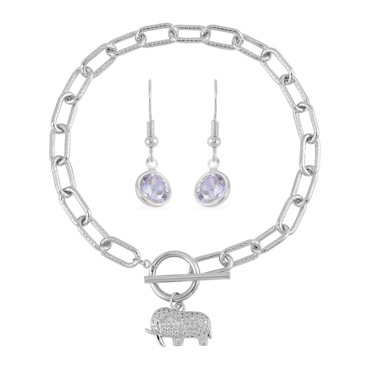 Simulated Diamond, Austrian Crystal Bracelet (7.50In) and Earrings in Silvertone 0.30 ctw image number 0