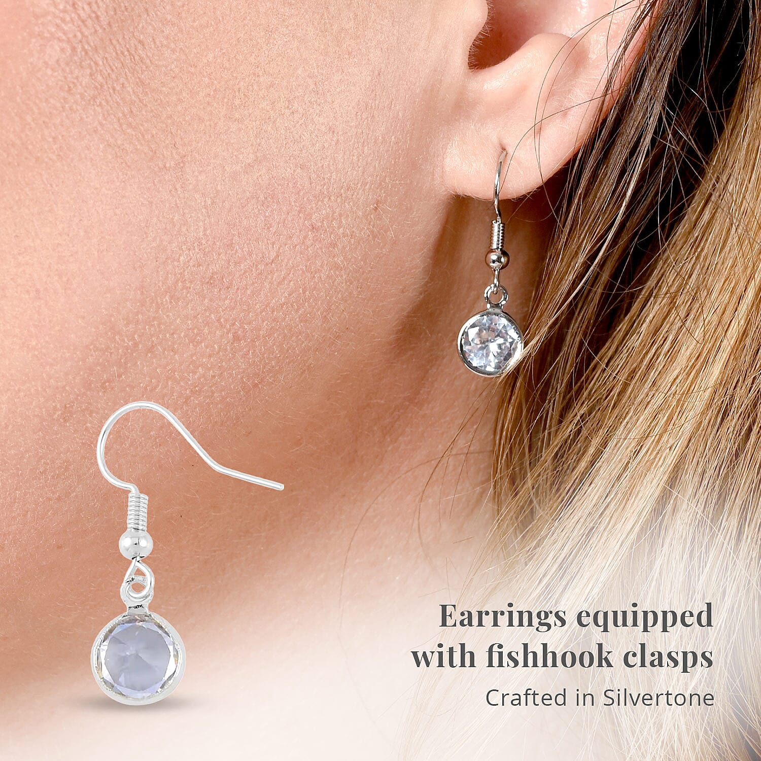 Simulated Diamond, Austrian Crystal Bracelet (7.50In) and Earrings in Silvertone 0.30 ctw