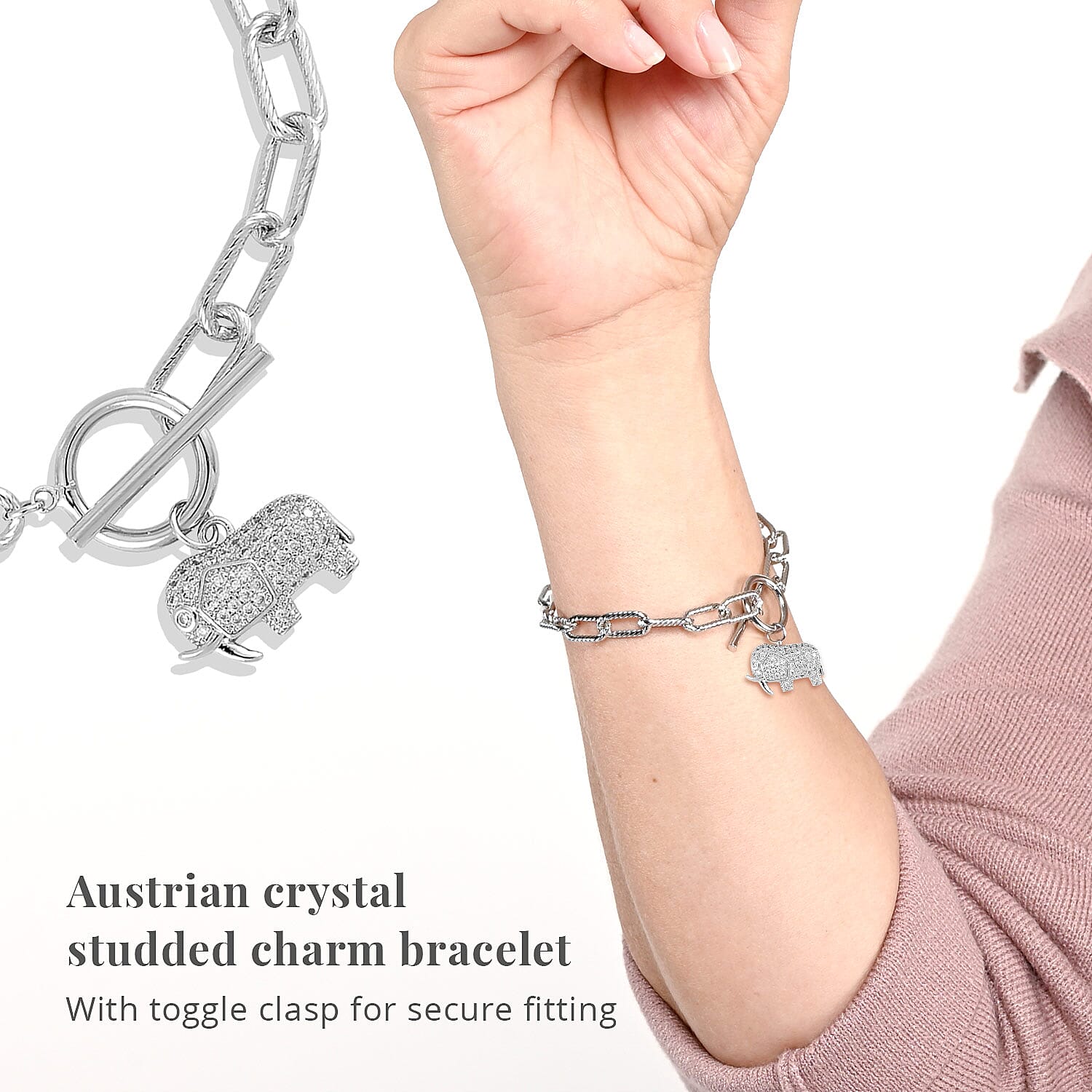 Simulated Diamond, Austrian Crystal Bracelet (7.50In) and Earrings in Silvertone 0.30 ctw