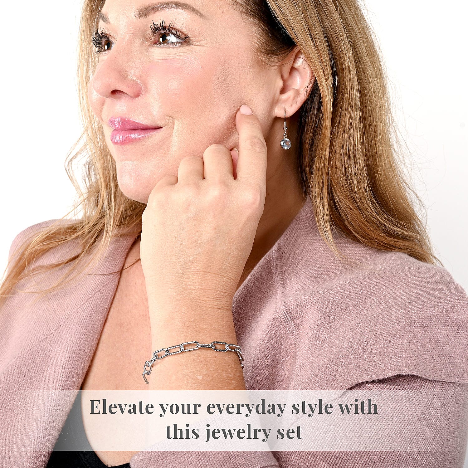 Simulated Diamond, Austrian Crystal Bracelet (7.50In) and Earrings in Silvertone 0.30 ctw