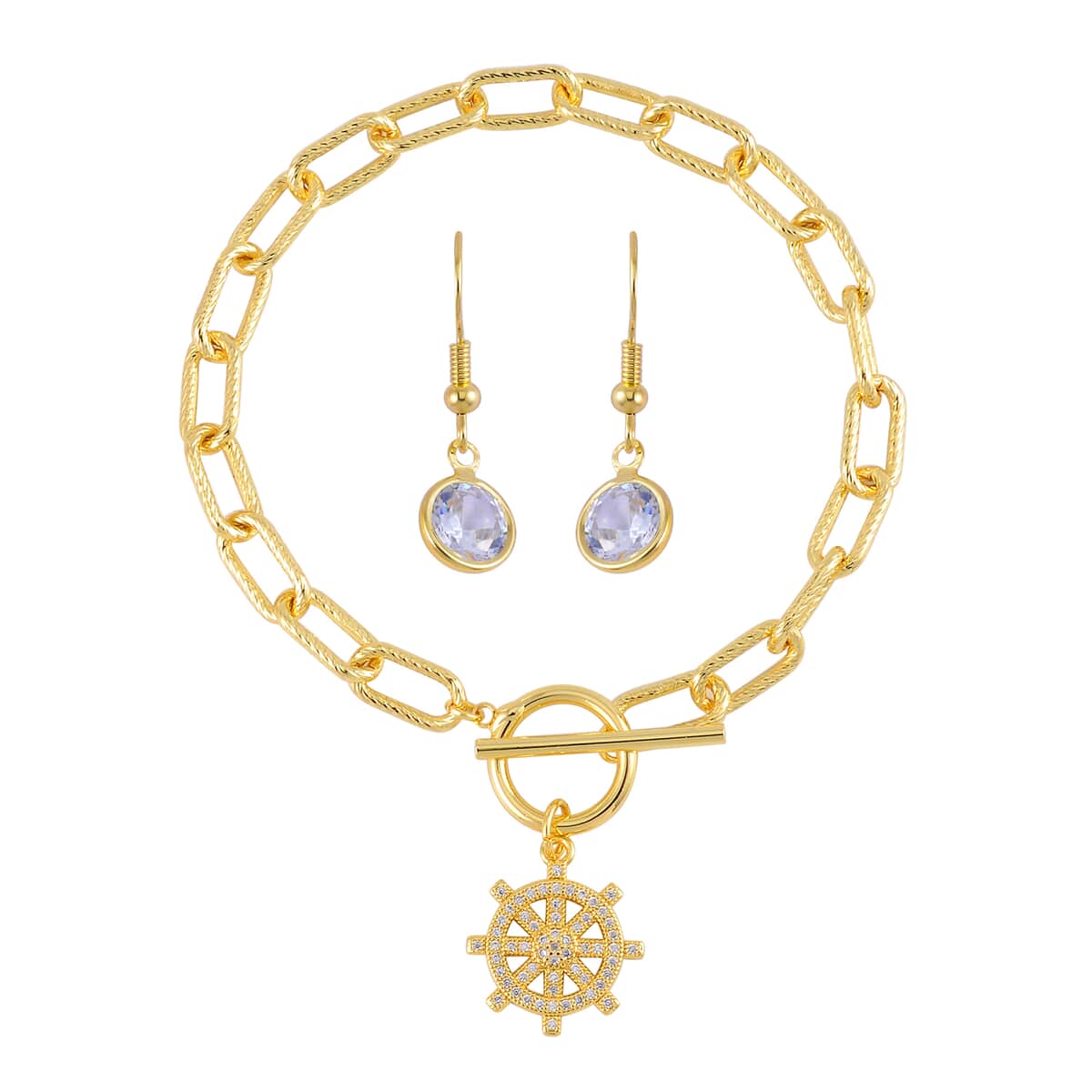 Simulated Diamond, Austrian Crystal Bracelet (7.50In) and Earrings in Goldtone 0.30 ctw image number 0