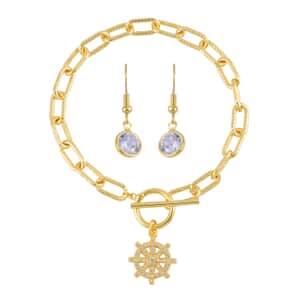 Simulated Diamond, Austrian Crystal Bracelet (7.50In) and Earrings in Goldtone 0.30 ctw