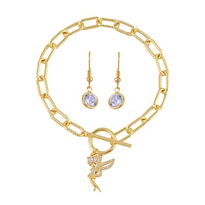 Simulated Diamond, Austrian Crystal Bracelet (7.50In) and Earrings in Goldtone 0.30 ctw