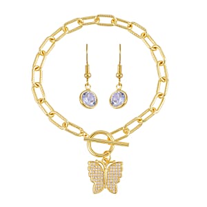 Simulated Diamond, Austrian Crystal Bracelet (7.50In) and Earrings in Goldtone 0.30 ctw