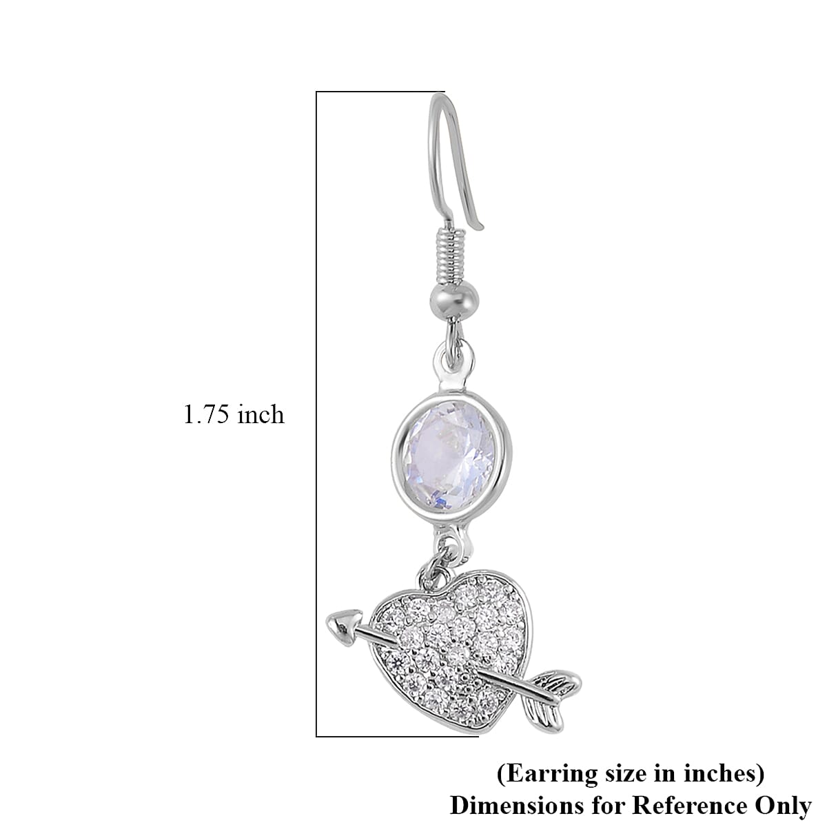 Simulated Pearl, Simulated Diamond, Austrian Crystal Bangle Bracelet (7.00In) and Earrings with Heart Charm in Silvertone 1.10 ctw